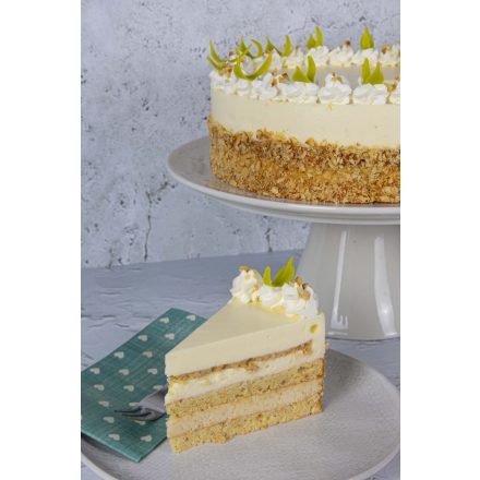 Lime-os joghurtos fehércsokis torta törökmogyoróval